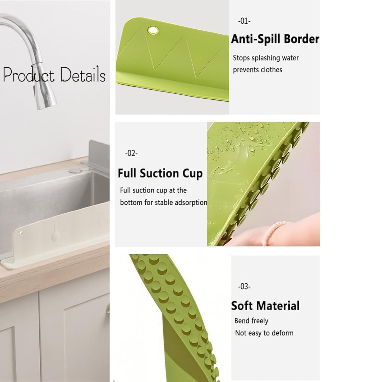 Kitchen Sink Water Splash Barrier with Suction Base