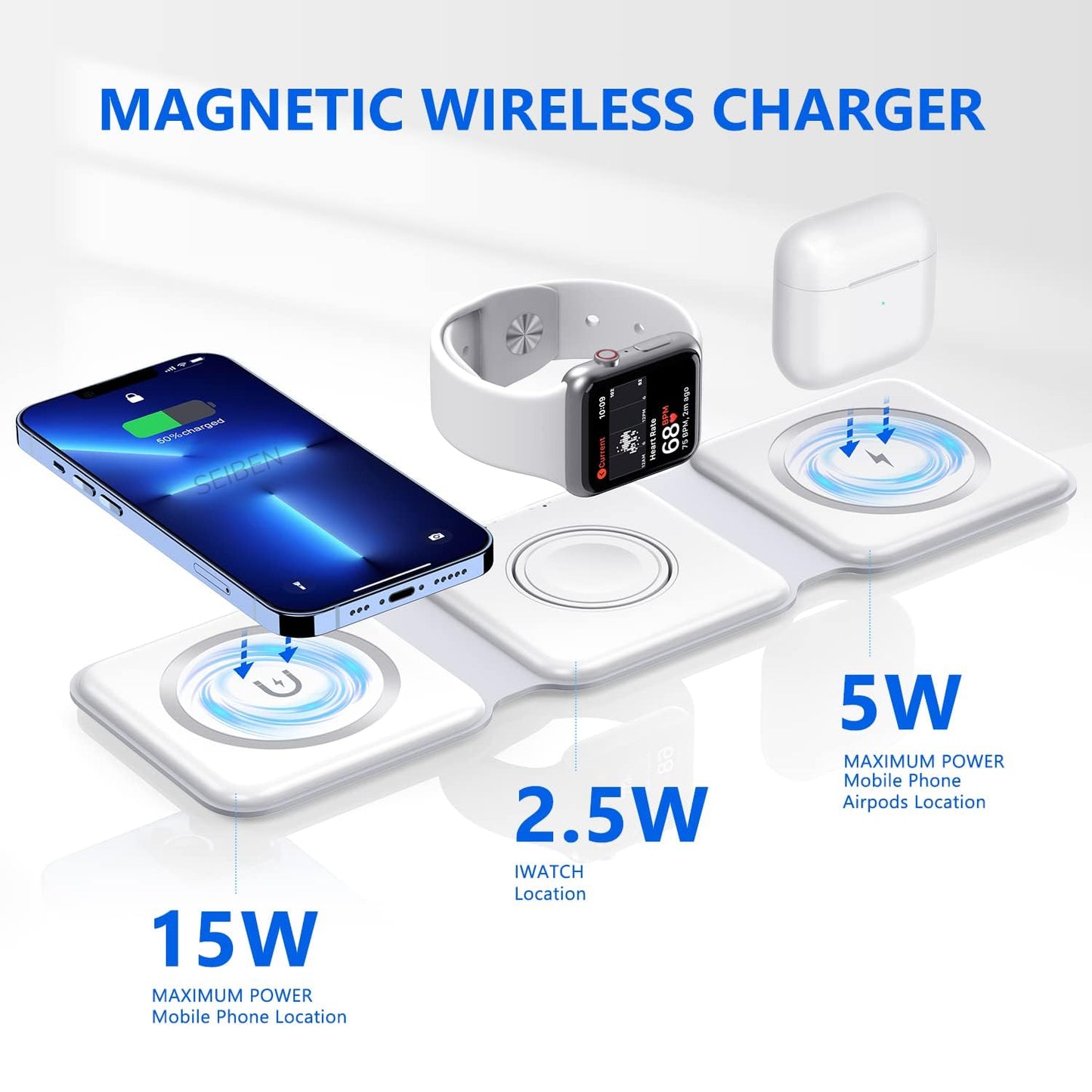 LiveGreater PowerFold TrioDock | (3-in-1 Foldable Magnetic Wireless Charging Station)