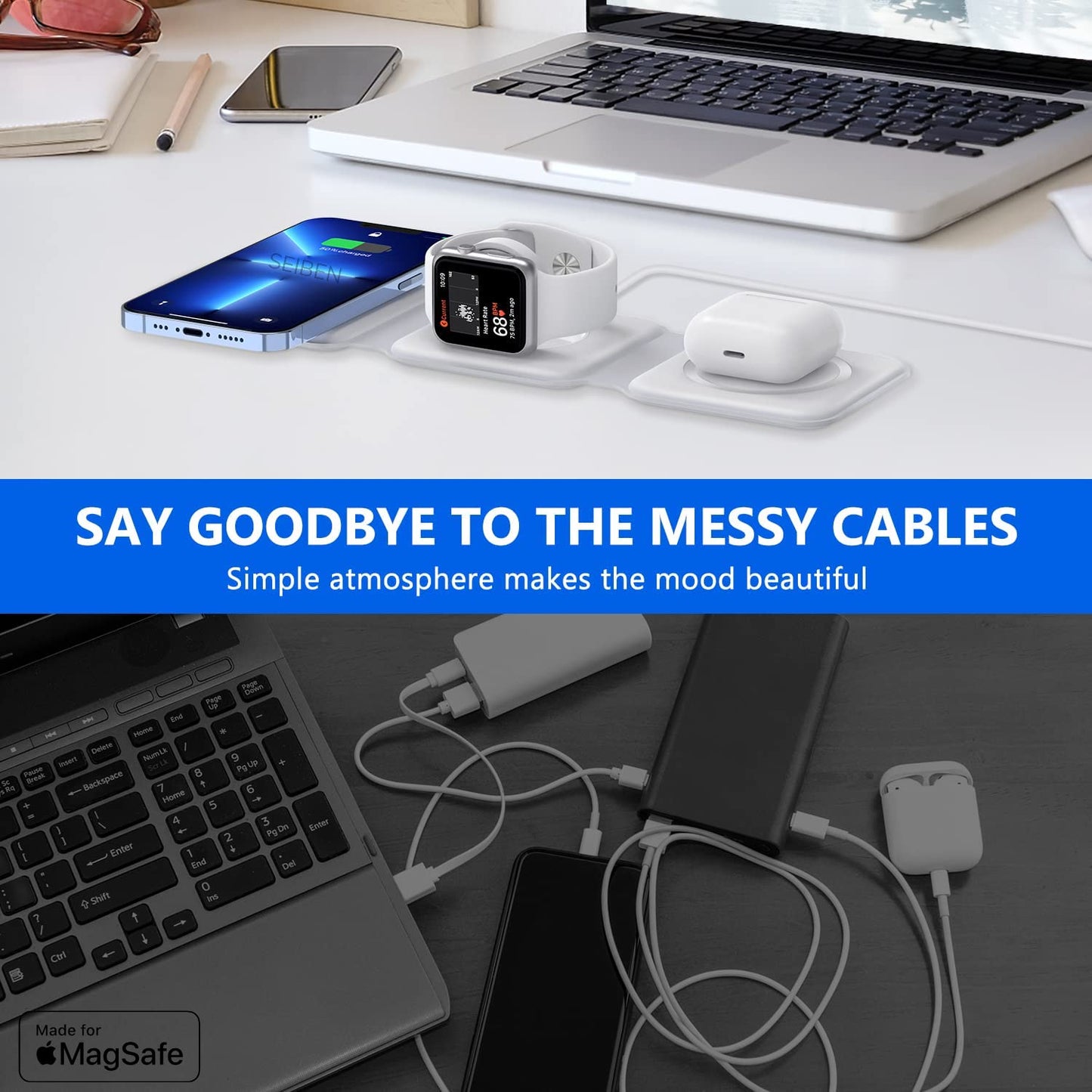 LiveGreater PowerFold TrioDock | (3-in-1 Foldable Magnetic Wireless Charging Station)